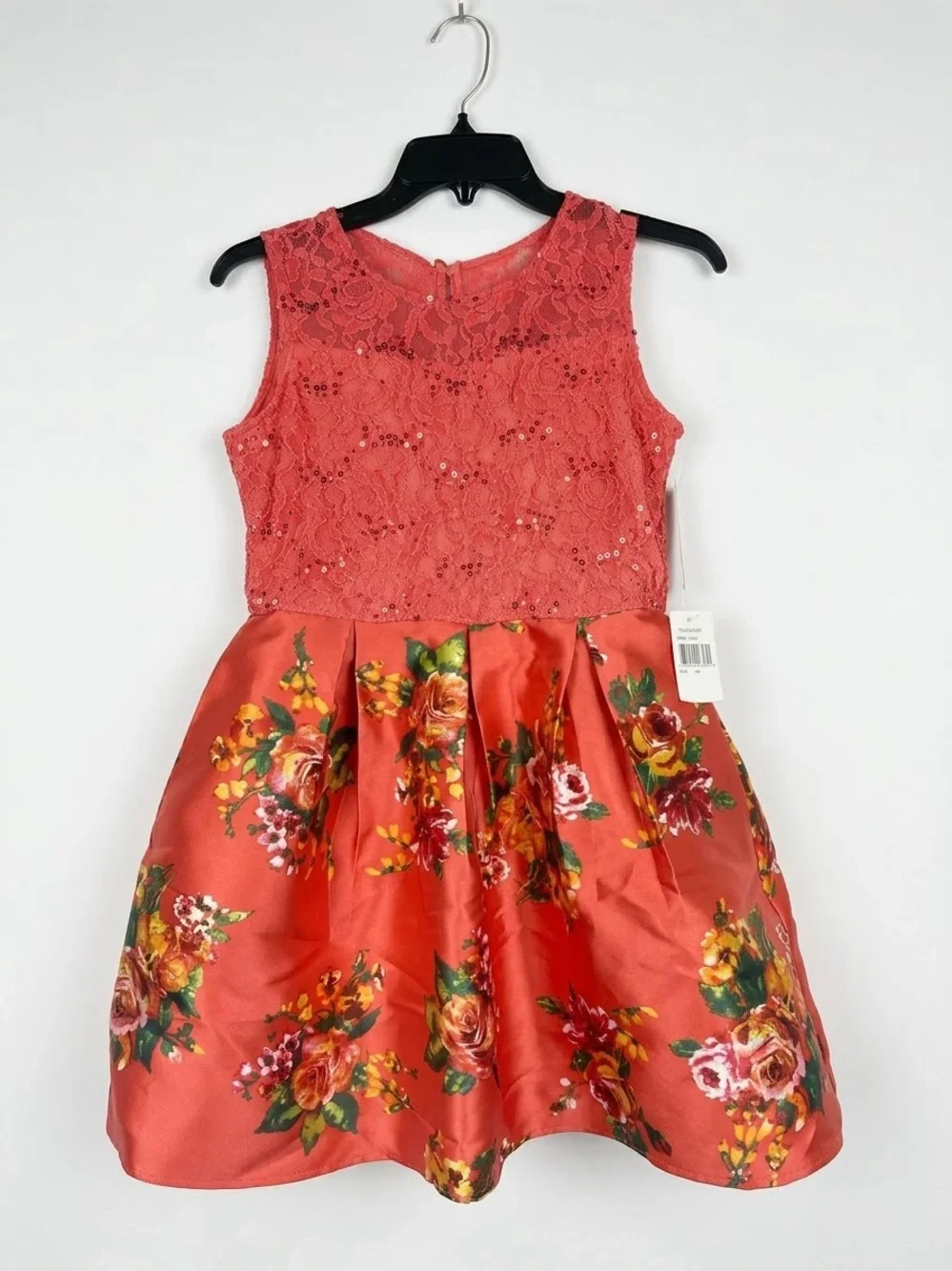 NWT Teeze Me Girl Coral Floral Sequined Lace Dress Size 14